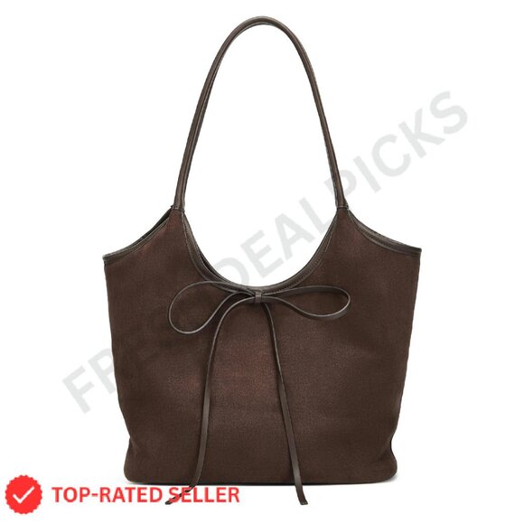 Handbags - Brown Leather Bow-Accent Hobo Bag - Women